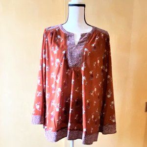 NWT Sz XL Weekend Brick Red Floral Tunic Top